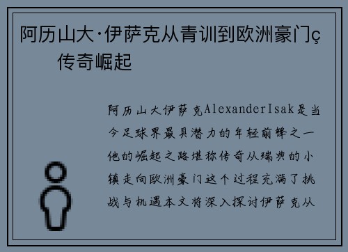 阿历山大·伊萨克从青训到欧洲豪门的传奇崛起